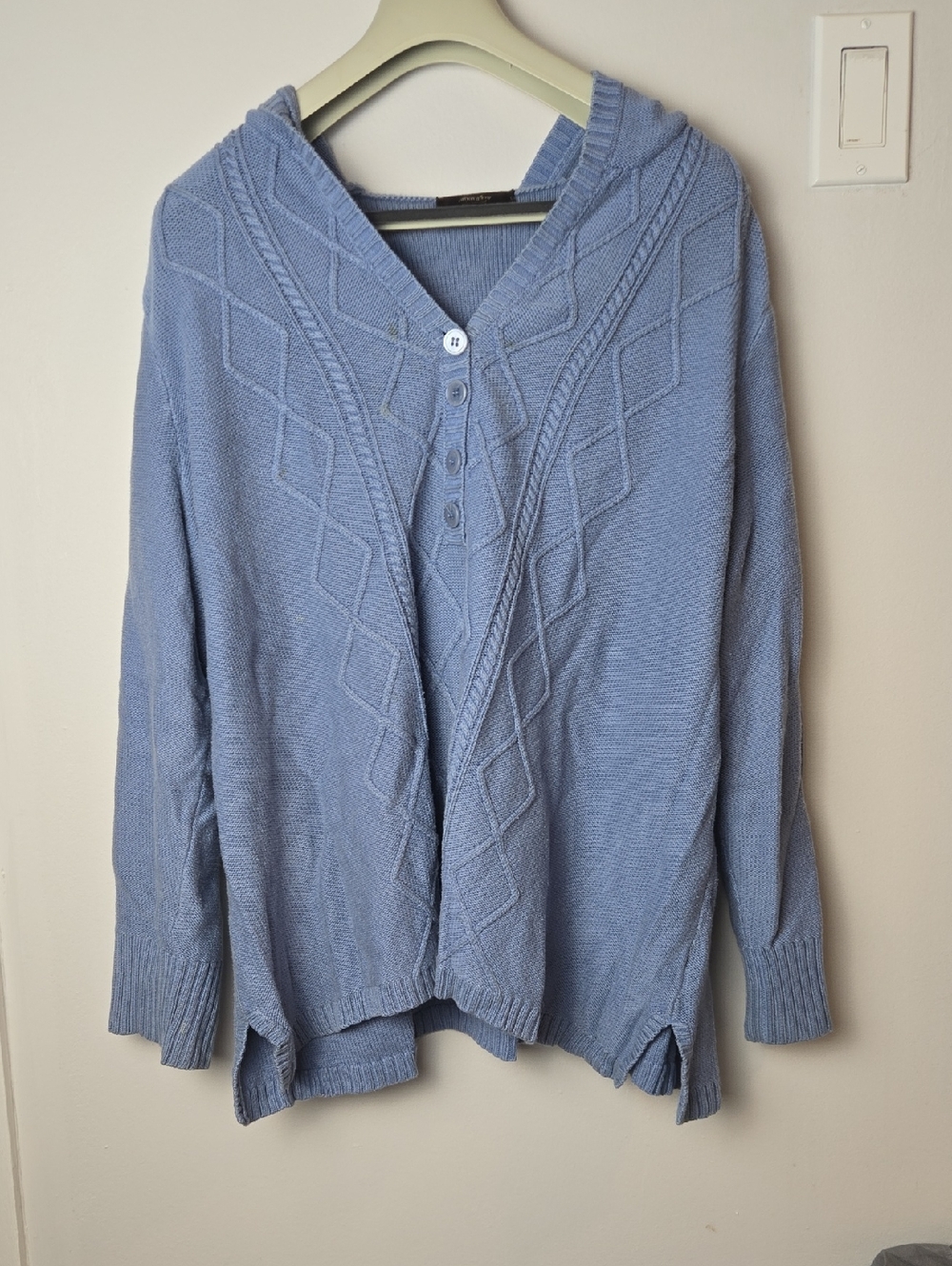Vintage Cotton Ginny Periwinkle Blue Cable Knit Hooded Sweater